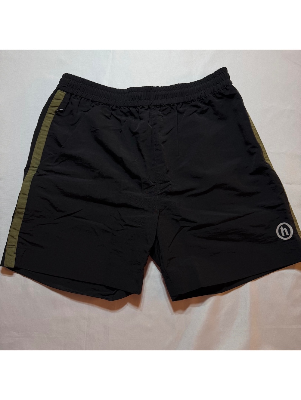 Hidden NY Track Shorts Black Olive Reflective Logo L NWT